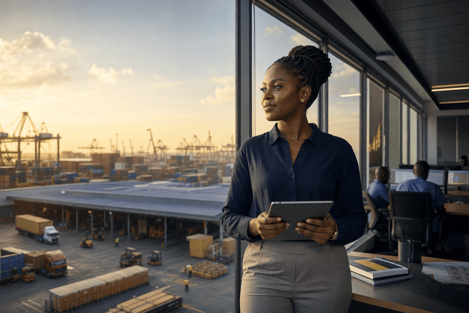 Professionnelle de la supply chain dans un centre logistique moderne